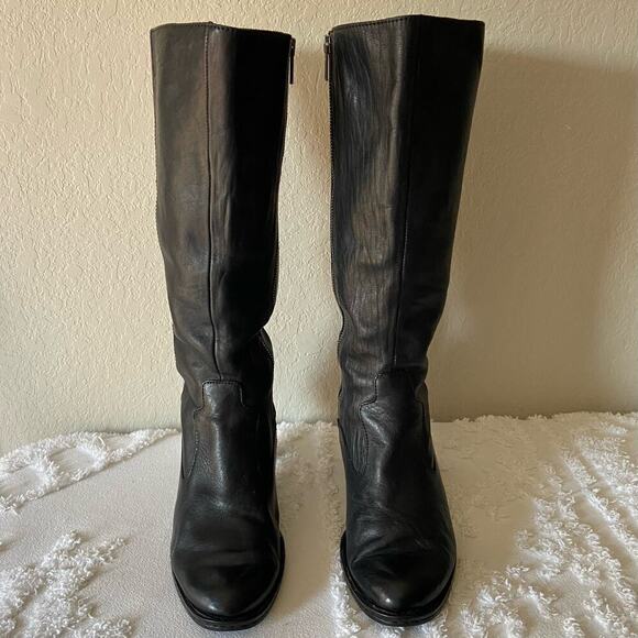 BORN Leather Boots Women's High-Calf Fashion Heel Blk Sz 7 Grunge Goth Witchy - Picture 2 of 11